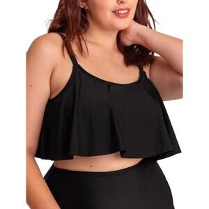 SHAPERMINT Swim Ruffled Bikini Top Removable Padding Adjustable Black NWT Large